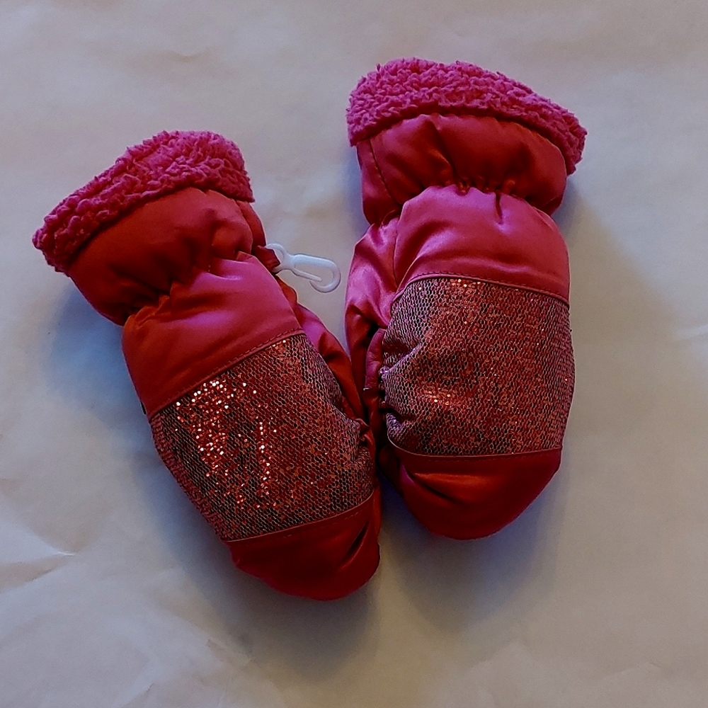 Girls, Hot Pink with pink glitter Thinsulate Mittens